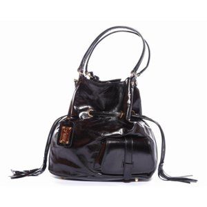 Ivan Troy Women's Black Aicha Drawstring Italian Leather Straps Shoulder Handbag